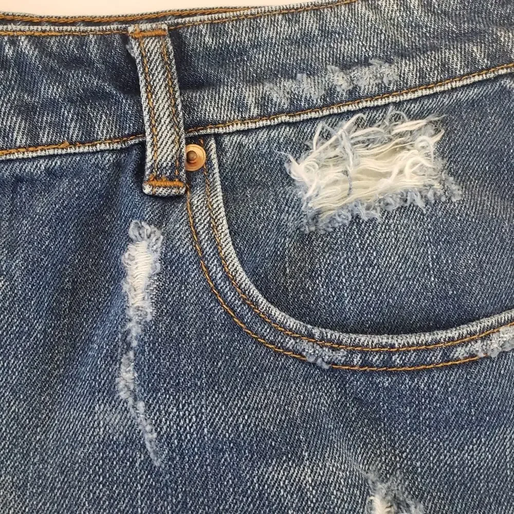 Asos denim jeans shorts distressed high waisted mom rolled hem size 12